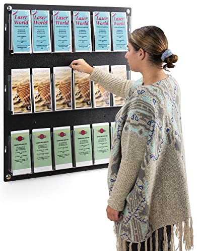 Displays2go Wall Mount Acrylic Brochure Holder, 9-18 Adjustable Pockets, Tiered Design - Black (2RP9BLK) - color: Black, size: 9 Pockets