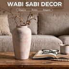 Rustic Distressed Ceramic Threaded Vase, 11" H Handmade Wabi Sabi Decor Vase (Antique Terracotta with Lime White & Distressed Black Patches) for Living Room Table Centerpieces, Entryway & Fireplace - size: 11 inch-B