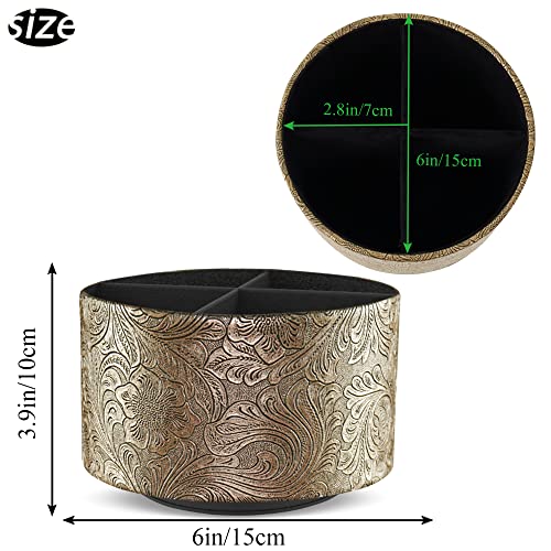 lizimandu Round Leather Art Supply Organizer,Remote Control Holder,360 Degree Spinning,Multi-Functional Pencil Holder,4 Compartments Desktop Stationary Organizer(1-Gold) - color: 1-Gold