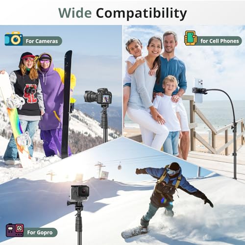 Sensyne 92" Cell Phone Tripod, Selfie Stick Tripod with 16.5" Flexible Gooseneck, Overhead Phone Stand for Video Recording, Photography, Compatible with Phone, Camera - color: Black, size: 92-inch