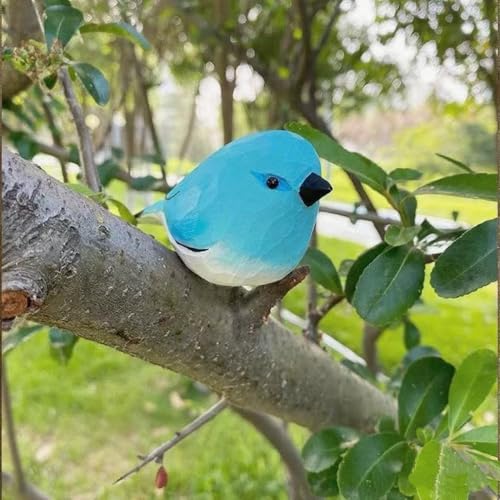 Handmade Wooden Blue Robin Figurine - 3.7" Hand-Carved & Painted Bird Statue - Solid Basswood Animal Sculpture for Home Office Decor, Holiday Ornaments & Memorial Gift for Bird Lovers - color: Blue