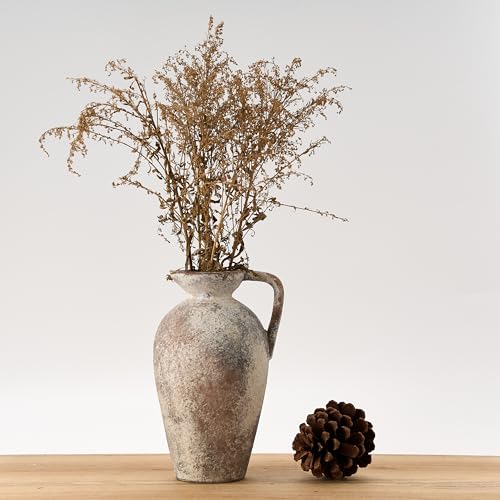 LUKA Ceramic Rustic Farmhouse Vase,9.25 inch Terracotta Vase with Handle,Neutral Tall Clay Vases Decorative Vases for Living Room,Table,Shelf Decor(Brown,L) - color: Brown, size: 9 inch (H)
