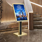 Sign holder floor stand,Heavy-Duty Pedestal poster stand for display,21×29 inch Adjustable Aluminum Menu Stand for Restaurant(Gold) - color: Gold