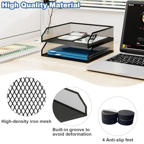 Natwind 2-Tier Stackable Paper Tray, Metal Mesh Desktop Organizer, A4 Paper Sorter, Letter Trays,File Folder Sorter Organizer with Sliding Tray for Home, Office, School (Black) - size: 2 Tier