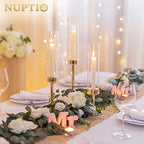 NUPTIO Gold Candlestick Holders Bulk: Set of 18 Glass Hurricane Taper Candle Holders - Decorative Candle Stick Stand for Fall Christmas Fireplace Dining Table Decor - size: 14 & 16 & 18 in