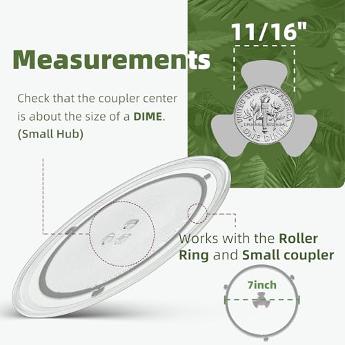 Smallest 9.6 Inch Microwave Plate Replacement Compatible With Panasonic Microwave Glass Plate F06016D00XN, 9.6" Microwave Plate Replacement for Nostalgia 0.7 cu.ft. 700W small retro microwaves - size: 9.6" Small Coupler Hole, Outer Track 7 5/8"
