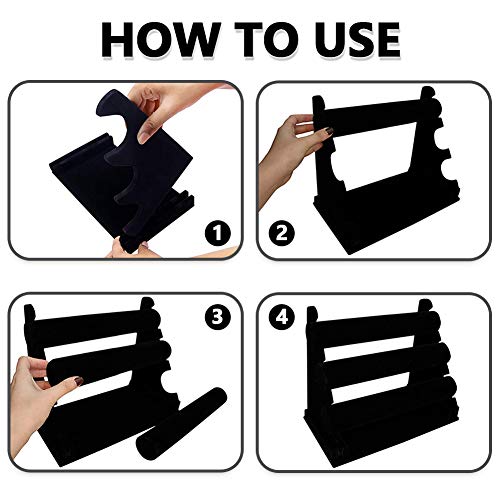 LuiceABC Bracelet Display Stand, 3 Tiers Black Velvet Soft T Bar Bracelet Holder Jewelry Watch Tower Organizer