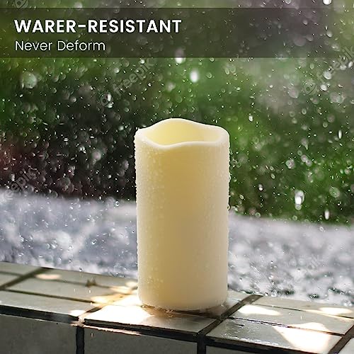 12PACK Waterproof Flameless Candles with Remote Control Candle, Battery Operated Flickering LED Pillar Candle Plastic,Large Size(D3 x H5.5) for Outdoor/Indoor Decoration Wedding, Party, Birthday - color: H05# Ivory 12pack Waterproof