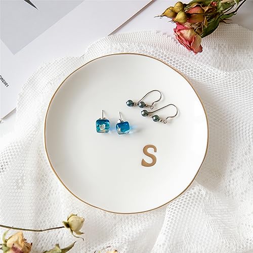 Ceramic Ring Holder for Jewelry, Jewelry Tray, Ring Dish, Aesthetic Room Decor, Engagement Gifts Bride Gifts Wedding Gifts for Women, White, 4.75"(S) - color: S