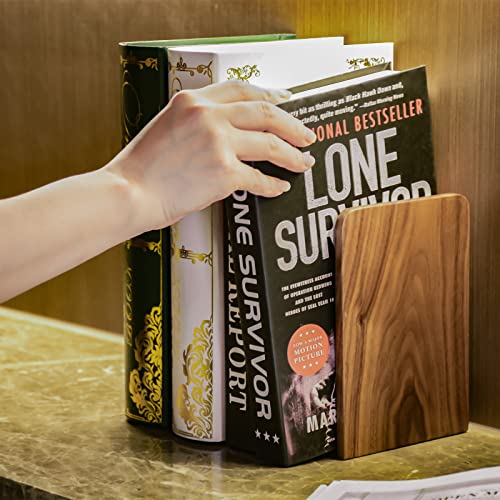 Large Bookend Hold Heavy Books- 7x4x5in 3 Pack Wood Bookends for Heavy Books Heavy Duty Walnut Book Ends for Men Wood Bookends for Office Desk Non-Skid - color: Walnut-s-3pair