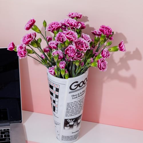 ban.do Vintage Inspired Newspaper Vase, Retro Ceramic Shelf Decor, Unique/Novelty/Eclectic Flower Vase, Newspaper