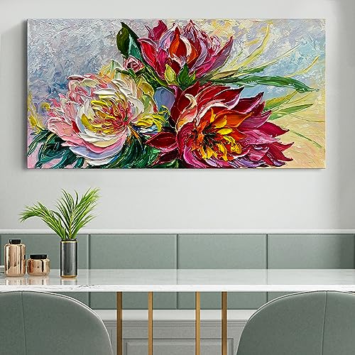 Art Hand Painted red Flowers Art Oil Painting 24x48 Thick Texture Abstract Wall Decorative Art Oil Painting - color: Yi034