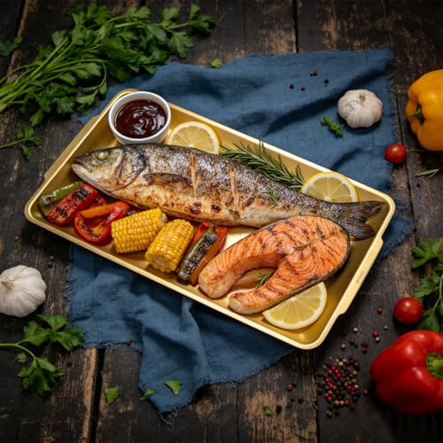 2Pcs 304 Stainless Steel Food Serving Trays, 12.6" Rectangular Gold Platters, Rectangle Versatile Organizer Serving Tray Platter for Kitchen Party Dining Buffet Gatherings Outdoor Events - color: Gold 2 Packs