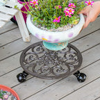 Sungmor Heavy Duty Cast Iron Plant Caddy,11" Round Potted Plant Stand Flower Pot Rack on 3 Solid Wheels,Indoor Outdoor Planter Holder Trolley Casters Rolling Tray - color: 1-Tier Caddy & 3.1Inch Tall