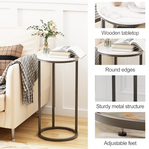 C Shaped End Table, Couch Side Tables for Living Room, Round Sofa End Table with Metal Frame, Small Wooden Snack Table for Bedroom, Small Spaces, Easy Assembly (Black) - color: Round-black, size: 1pc