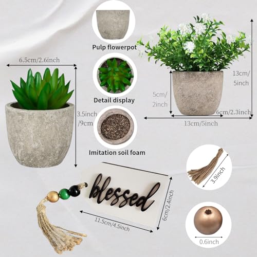 6 Pieces Farmhouse Tiered Tray Decor Beautiful Sweet Home Wood Sign Artificial Plant Rustic Tray Decorations Centerpiece Set for Home & Kitchen Decor(Tiered Tray NOT Included)