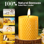 Hand-Rolled Beeswax Candles,2.8x3in-6PCS,All Natural Honeycomb Beeswax Pillar Candles,144 Hours Long Burning Bees Wax Candles for Home,Dripless Smokeless Unscented Honeycomb Pillar Candle - color: 2.8x3in, size: 6pcs