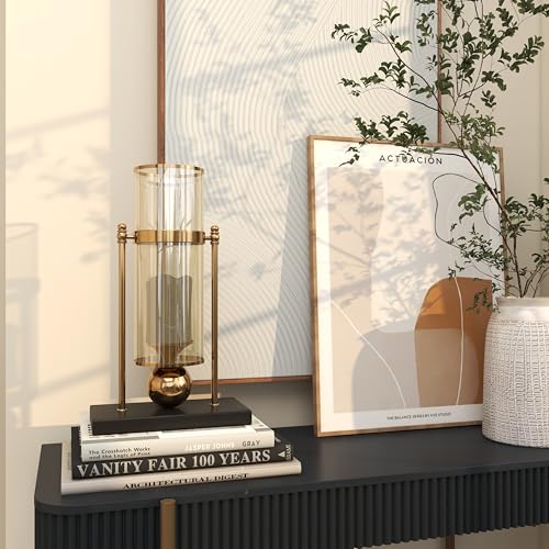 CosmoLiving by Cosmopolitan Metal Pillar Candle Holder with Metal Stand, 10" x 5" x 17", Gold