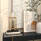 CosmoLiving by Cosmopolitan Metal Pillar Candle Holder with Metal Stand, 10" x 5" x 17", Gold