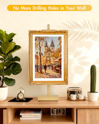 Rofio Adjustable Tabletop Easel Stand, picture easel stand up to 17” H, Metal Picture Frame Holder for Artwork, Photo, Signs & Certificates (Gold) - color: Gold