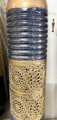 24" Gold and Grey Embossed Metal Decorative Floor Vase – Large Modern Luxury Accent Vase for Living Room, Entryway & Home Decor