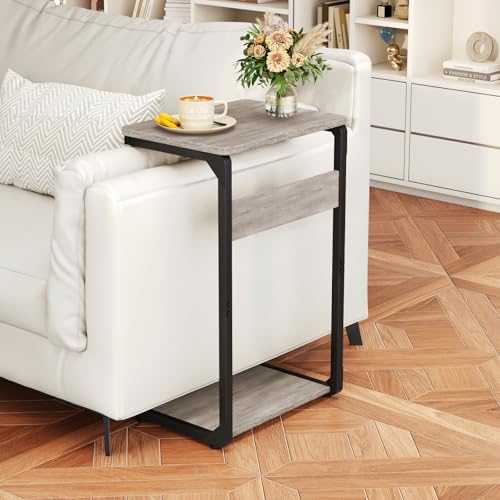 Small End Tables, Nightstand Set of 2, C Shaped Couch Side Table, Sofa TV Tray Table, Night Stand, Nightstands for Bedroom, Bedside, Living Room ET-YB-GYW2 - color: Greige