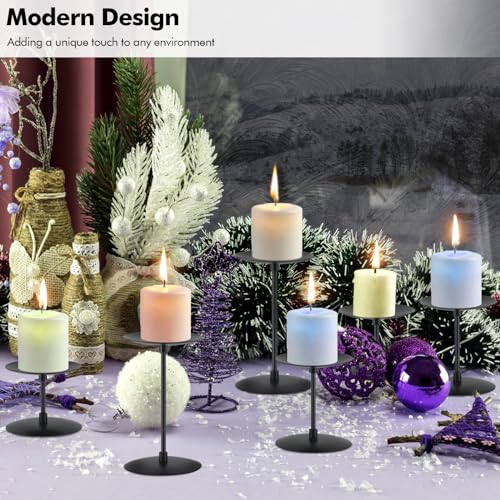 Set of 6 Candle Holders, Metal Pillar Candle Stand for Tabletop Wedding Party Event Birthday Anniversary (Black)