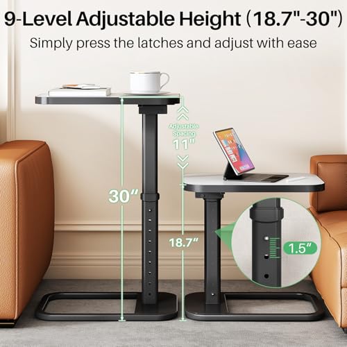 Kitstorack TV Tray Table, Adjustable Height & Rounded Metal Corners, Snack Table for Couch, Sofa, Bed, Chair, Living Room, C Shaped End Side Table for Eating, Dinner or Laptop, Small Spaces, White - color: White, style: Standard