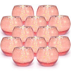 Volens Round Rose Gold Votive Candle Holders, Mercury Glass Tealight Candle Holder Set of 12 - color: Rose Gold