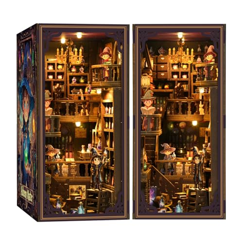 Book Nook Kit - DIY Miniature Dolls House Kit with Furniture and LED Light, 3D Puzzle Wooden Art Bookends, Model Kits for for Adults and Teens (Potion Master) - style: Potion Master
