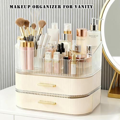 Makeup Organizer for Vanity with Stackable Drawers, 360 Rotating Makeup Brush Holder Large Cosmetic Display Case for Dresser, Bathroom Countertop Skincare Storage, Ideal Gift for Girls (3-layer) - size: 3-layer