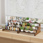 ZUJJAFY Cologne Organizer for Men, 4 Tier Wooden Cologne Stand Mens Fragrance Shelf, Tiered Wood Risers Display Stands for Perfume, Cupcake, Figures, Dessert, Brown