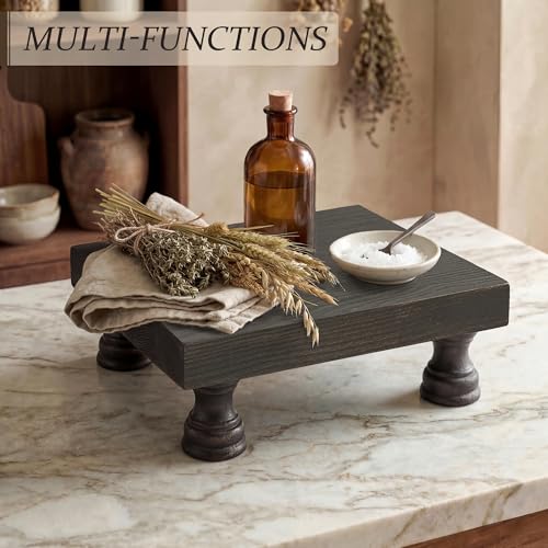 EOSAHR Retro Pine Wood Riser Display Stand for Home Decor - Farmhouse Pedestal Stand Can be used as Sponge Holder & Plant Stand - Countertop Organizer for kitchen & Bathroom(Distressed Black) - color: Distressed Black