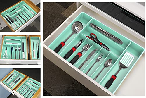 Simple Houseware Expandable Kitchen Drawer Flatware Organizer, Turquoise - color: Turquoise