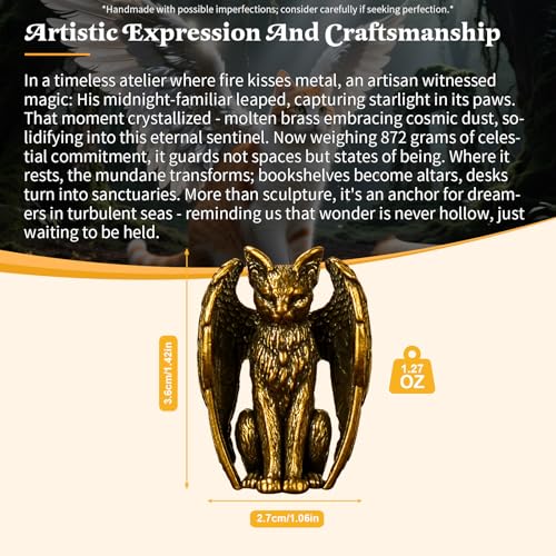 CHOVY Guardian Angel Cat Brass Statue - Solid Heavy Metal Winged Feline Sculpture, Handmade Vintage Oddity for Desk Altar, Bookshelf & Unique Spiritual Gift for Cat Lovers - color: Angel Cat