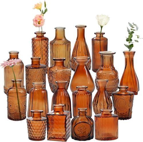 Amber Glass Bud Vases Set of 20,Small Flower Vases for Wedding Centerpieces,Mini Bud Vases in Bulk Amber Glass Vase for Table Decoration,Home Decor - color: Amber-20pcs