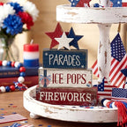 4 Pcs 4th of July Decorations Patriotic Tiered Tray Decor Memorial Day Tabletop Decoration Red White Blue Table Centerpieces Parades Star Decorative Trays for Tiered Tray Home Shelf 250th Anniversary - style: Parades Star