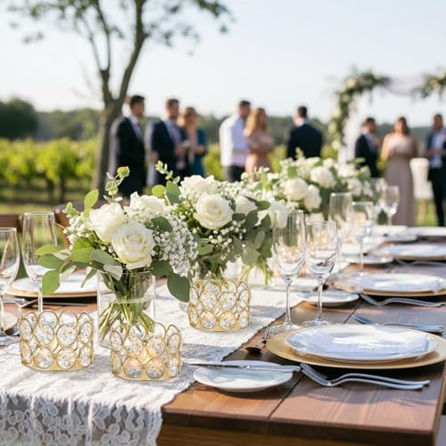 Pack of 10 Gold Crystal Tealight Candleholders - Candlestick Bowls Tea Lamp Candle Holders, Votive Candlestick Holders for Table Centerpieces, Diwali Decorations for Wedding Holiday Party Home Decor - color: Gold, size: 10 Pcs