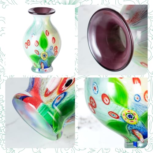KAMMAK Colored Glass Vase, Beautiful Hand Blown Decorative Vase, Modern Art Vase for Flower Mantle Dining Table Centerpiece, Entryway Living Room Wedding Decoration (JG2074) - style: JG02074