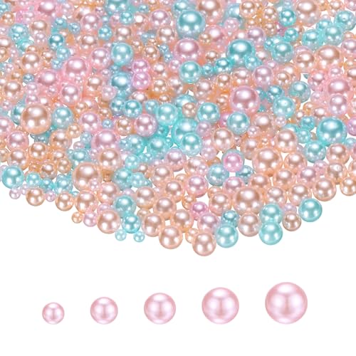 PATIKIL 1000 Pcs No Hole Pearls, 3mm 4mm 5mm 6mm 8mm Mini Round Faux Pearl for Art Crafts Jewelry Making Nail Vase Filler Birthday Wedding Party, Blue/Pink - color: Blue/Pink