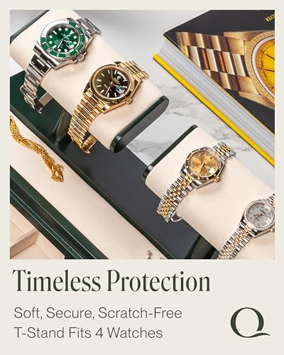 QWATCH Watch Stand Display Case - Acrylic Watch Box for 2 or 4 Watches with Jewelry Valet Tray and Drawer - color: Double - Green / Ivory