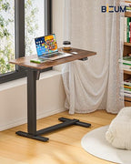 BIZUM Small Electric Standing Desk Bedside Table with Hidden Wheels 31.5 x 15.8 Inch Adjustable Computer Laptop Office Desk, Walnut - color: Walnut