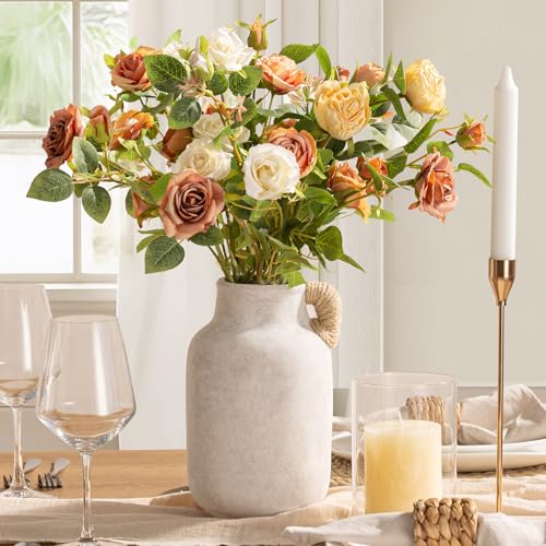Ceramic Flower Vase Home Decor - Large White Rustic Table Flowers Vases Living Room Bedroom Plant Decoration Farmhouse Vintage for Kitchen Shelf Office Coffee Dining Desk House (9.7" with Jute Rope) - color: 04-with Hemp Rope-9.7"