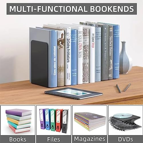 2Pcs Metal Bookends Heavy Duty Black/White Book Ends Support for Shelves Modern Minimalist Style Bookends Multi-Purpose Book Stoppers for Heavy Books School Office Library