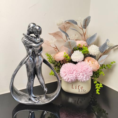 Couple Sculptures for Home Decor, Anniversary Statue Gifts, Hugging Couple Figurines, Modern Romantic Sculptures for Living Room, Bedroom, Office Decor (Silver) - color: 1-silver