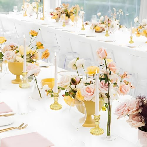Glass Candlestick Holder,Striped Taper Candle Holders,Set of 6 Candle Stand for Table Centerpieces, Home Decor,Weddings,Festival and Parties (Yellow Dimond) - color: Yellow Dimond