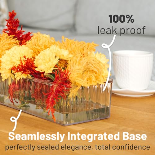 2 Pack Leak-Proof Wave Design Acrylic Long Vases for Centerpieces - 24" Clear Flower Rectangle Vase as Floral Centerpieces for Tables, Long Flower Vase with 12 Holes as Flower Arrangement Holder