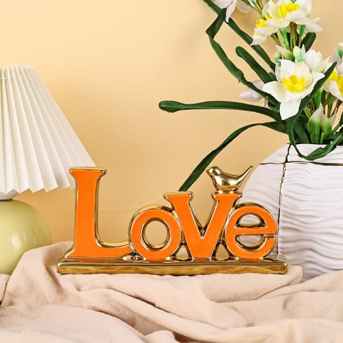 Love Sign Decoration,Orange and Gold Love Signs for Home Decor,Gold Bird Sculpture Personalized Love Decor,Gold Style Figurine Decorative Ornaments for Living Room,Bedroom,Cabinets (Love, Orange) - color: Orange, style: Love
