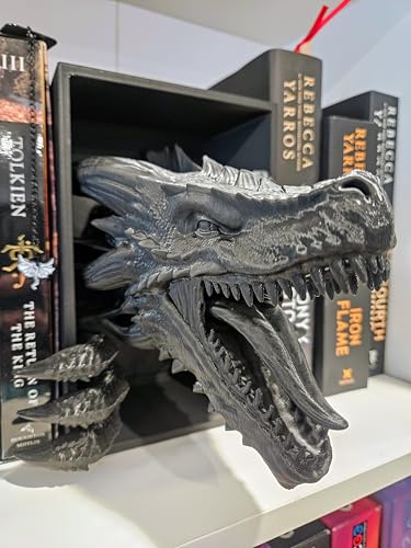 Dragons Awakening Book End – Fantasy Book Nook Insert for Dragon Readers – Unique Home Decor for Bookshelves & Libraries (Black - 2 Arms) - color: Black - 2 Arms