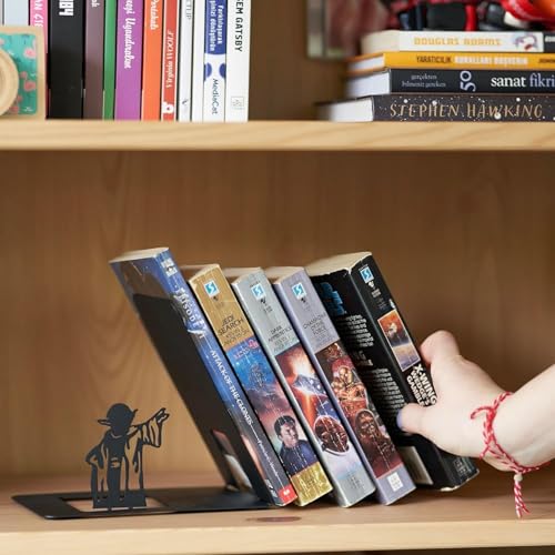 Renovatio Black Metal Bookend – Cute, Unique, Geeky Decor for Home, Office & Kids Room – Heavy Duty, Non-Slip Minimalist Bookends for Shelves – Master - style: Master